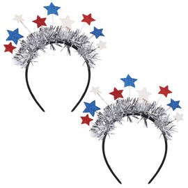 CBLUO 2 Pcs 4th Of July Patriotic Headband Red Blue White American Flag Star Head Boppers Headpiece Women Independence Day Hair Hoops Bands Hairband Festival Cosplay Dress Up Birthday Party Supplies
