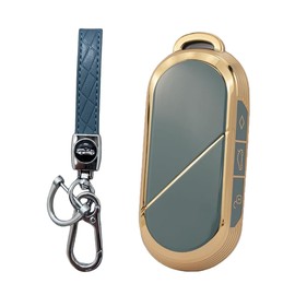 MEDZUK 4 Colours Key Case, Compatible with Mini Cooper SE J01 S F65 F66 2024-2025 Car Key Case with Key Fob, Key Case Accessories Protective Cover, grey-blue