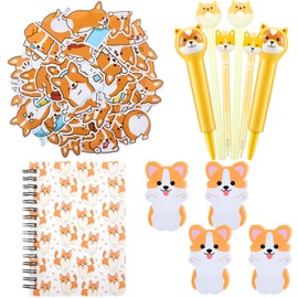 Trandraft Corgi Gift Set for Corgi Lovers, Cute Corgi Dog Stationary Set A6 Corgi Spiral Notebooks, 6 Black Gel Pens, 120 Corgi Sticky Notes and 50 Corgi Sticker for Kids Girls Boys Animal School Gift