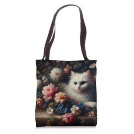 Moody Floral Cat Theme Decor Tote Bag