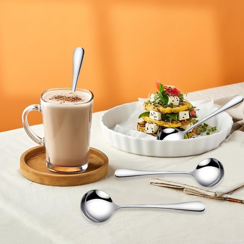 Round Soup Spoons Stainless Steel Spoon, Easy-Clean Round Soup Spoon,