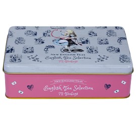 New English Teas Alice in Wonderland Tea Caddy in Pink with 72 Assorted English Tea Bags, Mad Hatter Tea Party Decorations
