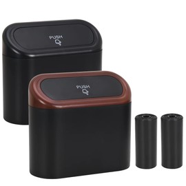 CZWL&HG 2 Pack Portable Hanging Mini Car Trash Can with 2 Rolls Car Trash Bags,Trash Can with Lid, Garbage Can for Car Office Home,Waterproof Odorless Garbage Can(Black,Black/Red)