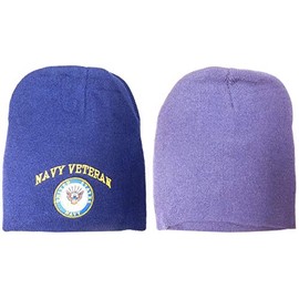 AES 8" U.S. Navy Veteran Vet Emblem USN Blue Embroidered Beanie Skull Cap Hat (RAM)