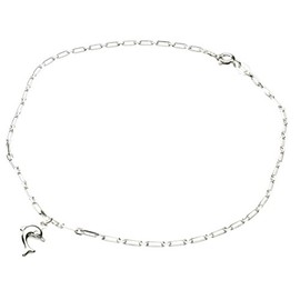 Sterling Silver Dolphin Charm Bracelet Anklet Italy, 11" Adjustable