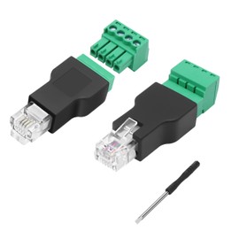 MEIRIYFA RJ11 Male Solderless Connector to 4 Pin Screw Terminal Adapter, RJ11 6P4C Male to Block Connector Splitter Shield Plug with Screwdriver for Telephone CCTV Cords Extender - 2PCS