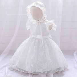 Dressy Daisy Creamy White Christening Dresses Baptism Gown Outfit with Lace Bonnet for Baby Infant Girl Size 6-12 Months