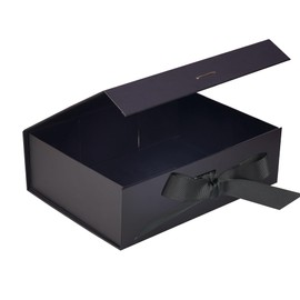 Uptotop Gift Box with Lid for Presents, 10.2 X 7.5 X 3.2 In with Ribbon and Magnetic Closure, Great for Christmas, New Year, Wedding, Birthdays, Groomsman, Presents Display and Packging, Black