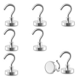 MAGABALLNET Pack of 8 Magnetic Hooks, Extra Strong, 10 kg Neodymium Magnets Hooks, Extra Strong, Magnetic Hooks, Strong Magnets with Hooks for Cruises, Home, Kitchen, Workplace, Office (18 x 36.3 mm)