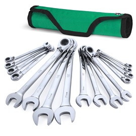 SK Reversible Ratcheting Wrench Set, Combination Wrench Set, 16-Piece, Metric, 72-Tooth, Premium CR-V Construction, with Rolling Pouch