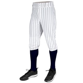 CHAMPRO Men's Standard Triple Crown 2.0 Baseball Knickers with Pinstripes, White, Navy