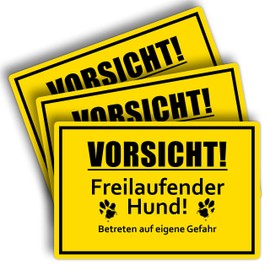 Strobo Vorsicht Freilaufender Hund Sign, 20 x 30 cm, Made From Sturdy PVC Hard Foam Board, 3 Mm, Caution Against The Dog Sign With UV Protection, Pack Of 3