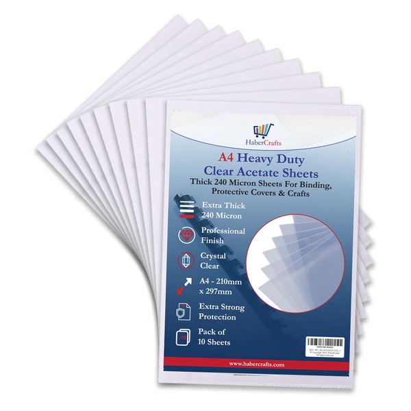10 Sheets of A4 Acetate 240 Micron Clear Heavy Duty Sheet for Binding Engraving, Stencils