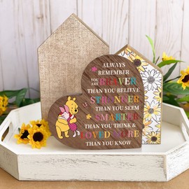 You Are Braver Than You Believe Sign Standable Wooden Heart Plaque, Inspirational Quotes Desk Sign Decor for Son Daughter Friends Dad Mom Sister Brother Birthday Graduation Christmas Gift