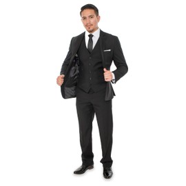King Formal Wear Elegant Men's Black Two Button Three Piece Suit (40 Long)