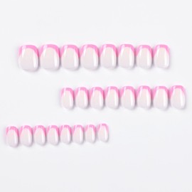 French Tip Press on Nails Extra Short Square Fake Nails Pink False Nails with Design Mirror Acrylic Nails Press ons Nude Glue on Nails Reusable Stick on Nails for Women Girls Daily Wear Manicure