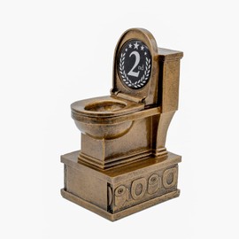Decade Awards Gold Toilet Bowl 2nd Place Action Pedestal Trophy - 7 Inch Tall | Whimsical, Hilarious Second Place Golden Throne Award | Light-Hearted Loser Award - Engraved Plate on Request