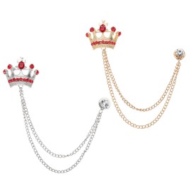 PATIKIL Crown Hanging Chain Brooch Pins, 2 Pcs Rhinestone Suit Pins Fashion Crystal Lapel Pins for Women Men Clothes Dress Bouquet Coat Hat Bag, Red
