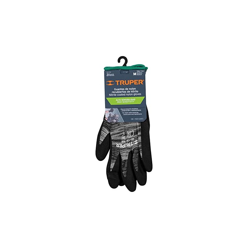 Truper GU-132, Guantes de nylon recubierto de nitrilo, máximo agarre,