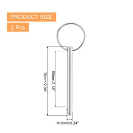 sourcing map 2Pcs 6mmx60mm Quick Release Pins, 316 Stainless Steel Marine Hardware for Marine Mountain Seat, Ship Outfitting, Shipbuilding, Silver