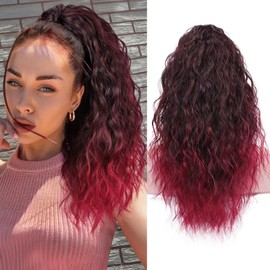 Lommel Ponytail Extension, Claw Clip Ponytail Extension for Women Long Wavy Pony Tails Hair Extensions Synthetic 20 Inch Clip in Ponytail Hairpiece for Daily Use(Omber Burgundy)