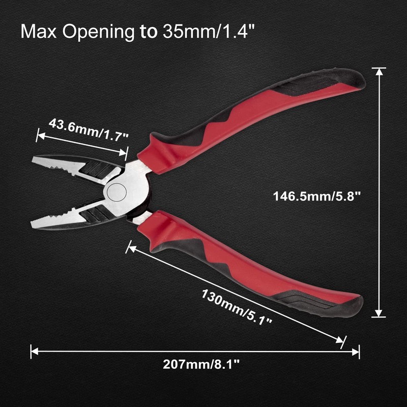 LEONTOOL 8-Inch High Leverage Combination Pliers Serrated Jaw Side Cutters