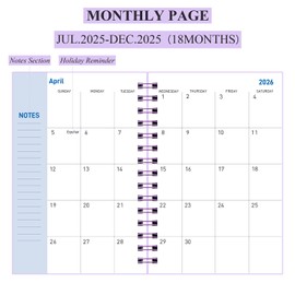 Daily Planner 2025-2026, Weekly and Monthly Planner 2025-2026 Academic Year, July 2025-December 2026 Calander Planner, 8.2"×5.5", 18 Months (JUL.2025-DEC.2026 Light Purple)