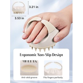 HEETA Scalp Massager Hair Growth Brush with Soft Silicone Bristles, Wheat Straw Handle, 2 Count (Beige & Purple, Round, All Hair Types)