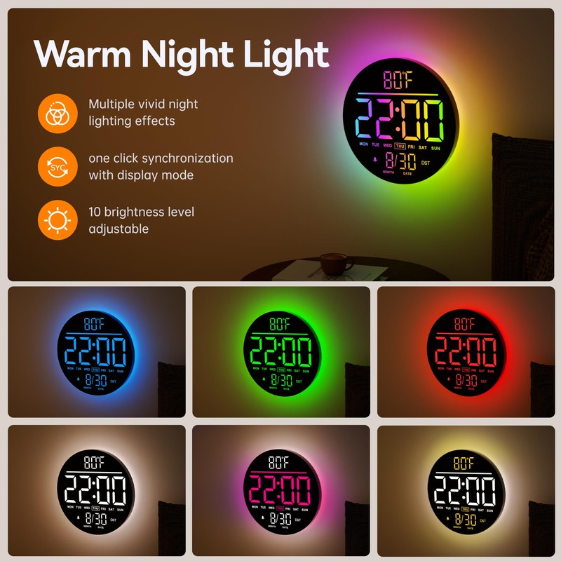 JALL 10" Large Digital Wall Clock with Seconds, Alarm Countdown