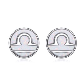 Libra Earrings for Women 925 Sterling Silver Zodiac Sign Constellation Stud Earrings White Opal Libra Jewelry