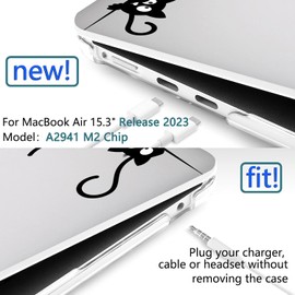 QCzyc Compatible with MacBook Air 15 inch Case 2023 2024 Release M3 A3114 A2941 M2 Chip Durable Plastic Shell Case with Keyboard Cover & Mac OS Keyboard Sticker (Black Cat)