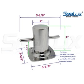 SeaLux Marine 316 SS 4" Samson Post Cross Bollard Cleat/Mooring Bit with 3-5/8" Base Plate