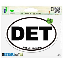 DET Detroit Michigan Oval Vinyl Car Bumper Window Sticker 5" x 3"