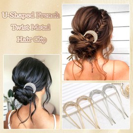 AOREAS 4pcs Metal French Rhinestones Hair Pins，U Shaped Hair Fork for Thick Hair,U Shaped Hair Pins for Women,French Pins Hair,French Twist Hair Pin,Suitable for Hair Style （Small rhinestones）