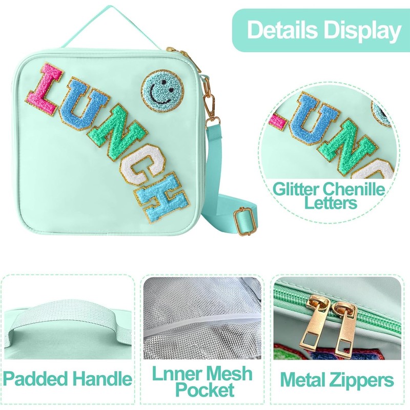 Insulated Lunch Bag Preppy Lunch Box with Adjustable Shoulder Strap,