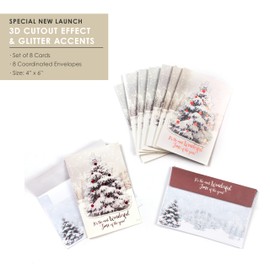Leanin' Tree, Boxed Christmas Cards, Holiday Cards with Envelopes, 3D Christmas Cards Boxed with Envelopes, Xmas Cards (8 Merry Christmas Cards with Envelopes)