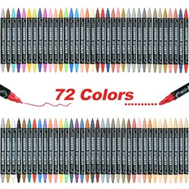 72 Colores Plumone Acrílicos Doble Punta, POVOLE Marcadores Arte Punta Fino & Punto, Resistente al Agua, No Se Desvanece, Rotuladores Colorear Madera 