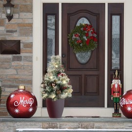 30in Prelit Outdoor Mini Christmas Tree for Porch, Pathway, Yard, Lighted Snow Flocked Artificial Porch Christmas Tree with Stakes for Lawn Decorations by 4E's Novelty