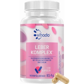 Vihado Liver Complex Plus Milk Thistle Capsules High Dose - 80% Silymarin, Artichokes, Dandelion, Curcuma, Desmodium and Choline for the Liver Cure, 120 Capsules