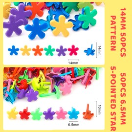 CJQRL Pack of 100 pattern bag clips, mini flower shape brads, mini brads, pattern bag clips, craft clips for scrapbooking, paper closure, school, office, paper, letter clips, crafts, DIY