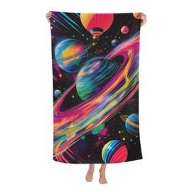 VANZEV Cosmic Planets Beach Towel 31inx51in, Galaxy Sand-Free Microfiber Bath Towel Ultra Soft Quick Dry Pool Towel Absorbent Towel Lightweight Towel for Swimming Bathroom Decor