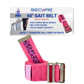 Secure Gait Belt for Seniors 60”, Pink Leopard - Quick Release Metal Buckle - Transfer Walking Gate Lift Assist Elderly PT Physical Therapy