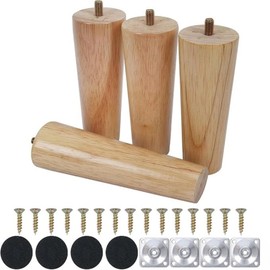 Qodiacl Pack of 4 Furniture Feet, Wood, 15 cm, Wooden Feet for Furniture, Oak Wood Cabinet Feet, Sofa Feet, Furniture Legs, Round Wooden Legs for Coffee Table, Bed, Chest of Drawers, Chair, Couch