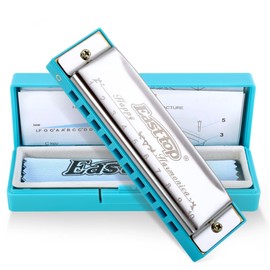 East top Harmonica Blues Harmonica Beginner C Tone 10 Holes Harmonica Beginner, Kids, Students, Gift (Blue)