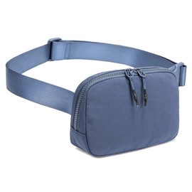 FODOKO Small Belt Bag for Women Crossbody, Nylon Fanny Pack with 2 Zipper, Everywhere Waist Bag for Running, Travel Blue