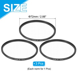 sourcing map 72mm Star Lens Filter, 1 Set Starburst Lens Filter 4 Points 6 Points 8 Points Star Camera Lens Filter for Night Scenery Glassworks