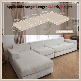 QIANMEW Couch Cushion Covers,Comfort Soft Magic Sofa Covers Washable Stretch Resistant for 3 Chair Cushion Couch Furniture Protectors for Pets Sectional Slipcovers(3 Pieces+1 Chaise,Ivory)