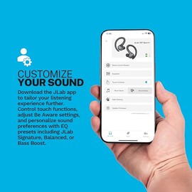 JLab Go Sport+ - Auriculares inalámbricos de entrenamiento con llamadas claras C3, diseño deportivo seguro de gancho para los oídos, tiempo de reproducción Bluetooth de más de 35 horas y 3 ajustes de