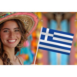 25 Pack Greece Handheld Small Flag,Mini Greek Hand Held Miniature Stick Decor