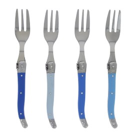 French Home Laguiole 4-Piece Cake Forks Set – Sophisticated Stainless Steel Forks with Shades of Blue Handles – Laguiole Flatware Set for Cake, Fruit, or Appetizers (6.75")